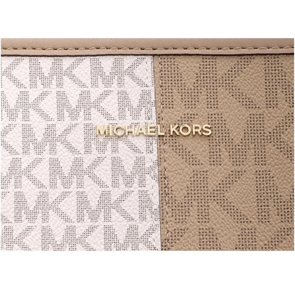 MICHAEL KORS Carter Signature Logo Beige White Cream Open Large Tote Bag $258 - Picture 4 of 10